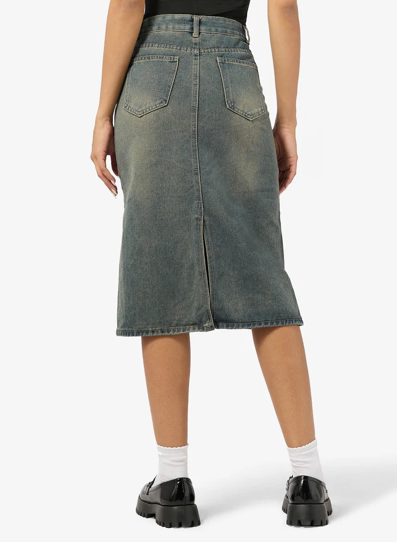 جينجر Denim Straight Fit Midi Skirt